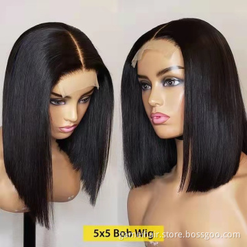 hd Lace Frontal Short Bob Human Hair Wigs Brazilian Virgin HD Swiss Lace Straight Wig For Black Women